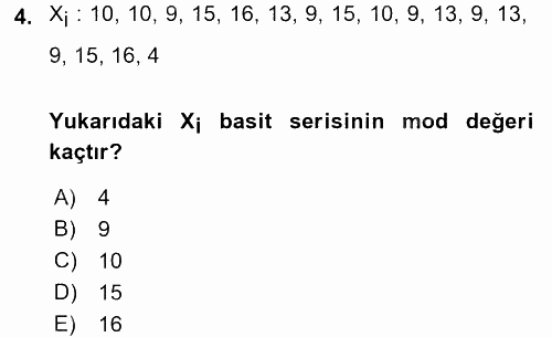 Coğrafi Bilgi Sistemleri İçin Temel İstatistik 2017 - 2018 Dönem Sonu Sınavı 4.Soru