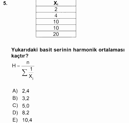 Coğrafi Bilgi Sistemleri İçin Temel İstatistik 2017 - 2018 Dönem Sonu Sınavı 5.Soru