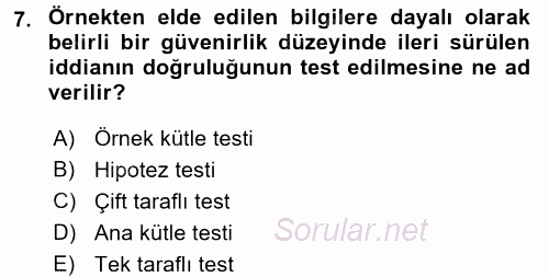 Coğrafi Bilgi Sistemleri İçin Temel İstatistik 2017 - 2018 Dönem Sonu Sınavı 7.Soru