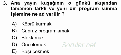 Radyo ve Televizyonda Program Yapımı 2015 - 2016 Dönem Sonu Sınavı 3.Soru