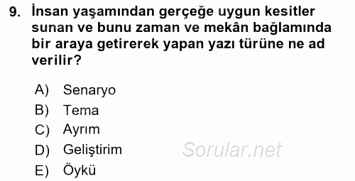 Radyo ve Televizyonda Program Yapımı 2015 - 2016 Dönem Sonu Sınavı 9.Soru