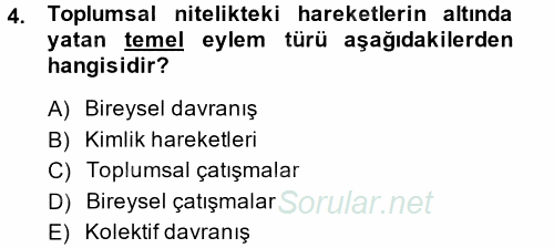 Yeni Toplumsal Hareketler 2014 - 2015 Tek Ders Sınavı 4.Soru