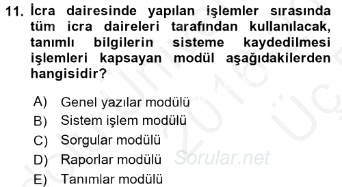 Ulusal Yargı Ağı Projesi 2 2016 - 2017 3 Ders Sınavı 11.Soru