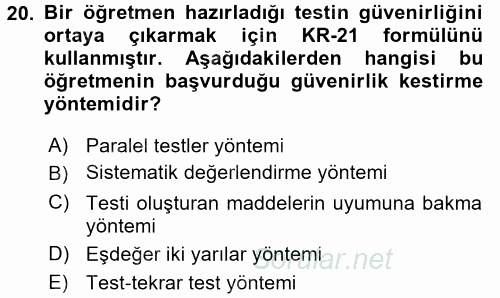 Ölçme Ve Değerlendirme 2015 - 2016 Ara Sınavı 20.Soru