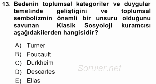 Toplumsal Cinsiyet Çalışmaları 2017 - 2018 Ara Sınavı 13.Soru