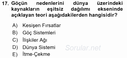 Toplumsal Cinsiyet Çalışmaları 2017 - 2018 Ara Sınavı 17.Soru