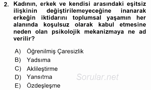 Toplumsal Cinsiyet Çalışmaları 2017 - 2018 Ara Sınavı 2.Soru