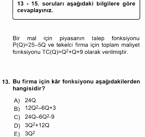 Matematiksel İktisat 2015 - 2016 Tek Ders Sınavı 13.Soru