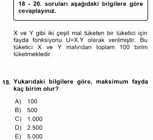 Matematiksel İktisat 2015 - 2016 Tek Ders Sınavı 18.Soru