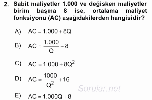 Matematiksel İktisat 2015 - 2016 Tek Ders Sınavı 2.Soru