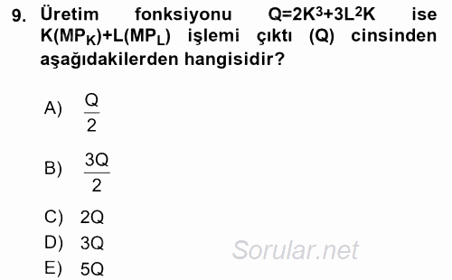 Matematiksel İktisat 2015 - 2016 Tek Ders Sınavı 9.Soru