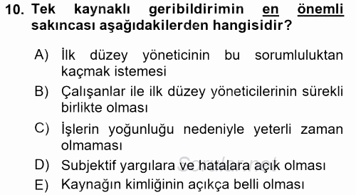 Performans Yönetimi 2017 - 2018 3 Ders Sınavı 10.Soru