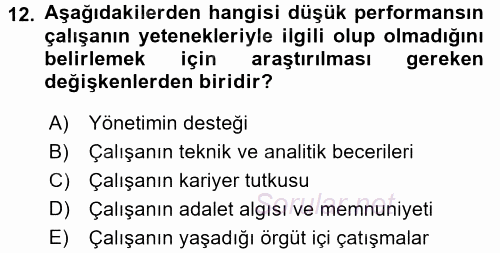 Performans Yönetimi 2017 - 2018 3 Ders Sınavı 12.Soru