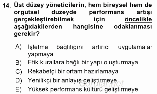 Performans Yönetimi 2017 - 2018 3 Ders Sınavı 14.Soru