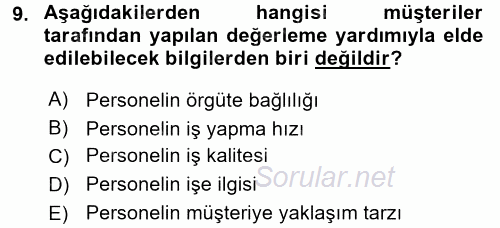 Performans Yönetimi 2017 - 2018 3 Ders Sınavı 9.Soru