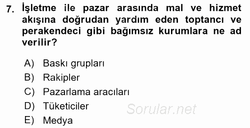 Pazarlama Yönetimi 2016 - 2017 Ara Sınavı 7.Soru