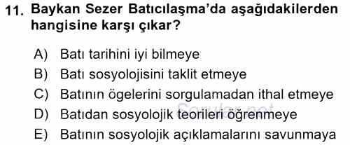 Türk Sosyologları 2017 - 2018 3 Ders Sınavı 11.Soru