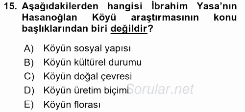 Türk Sosyologları 2017 - 2018 3 Ders Sınavı 15.Soru