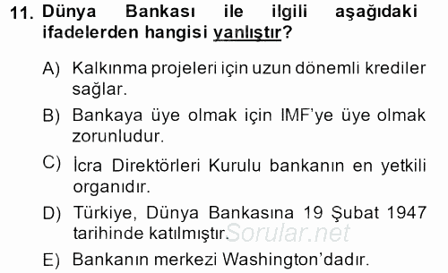 Kamu Özel Kesim Yapısı Ve İlişkileri 2014 - 2015 Dönem Sonu Sınavı 11.Soru