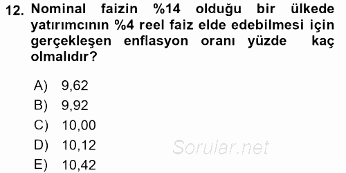 Finans Matematiği 2017 - 2018 Ara Sınavı 12.Soru