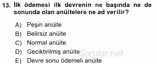 Finans Matematiği 2017 - 2018 Ara Sınavı 13.Soru