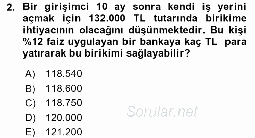 Finans Matematiği 2017 - 2018 Ara Sınavı 2.Soru