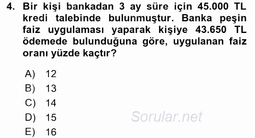 Finans Matematiği 2017 - 2018 Ara Sınavı 4.Soru