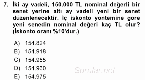 Finans Matematiği 2017 - 2018 Ara Sınavı 7.Soru