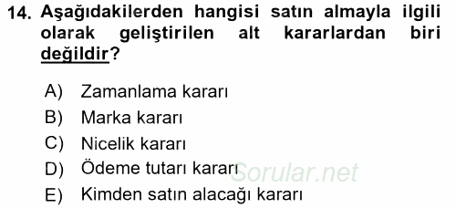 Tüketim Bilinci ve Bilinçli Tüketici 2015 - 2016 Ara Sınavı 14.Soru