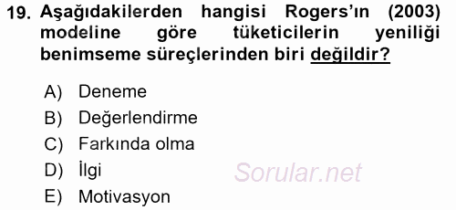 Tüketim Bilinci ve Bilinçli Tüketici 2015 - 2016 Ara Sınavı 19.Soru