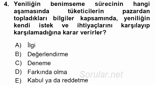 Tüketim Bilinci ve Bilinçli Tüketici 2015 - 2016 Ara Sınavı 4.Soru