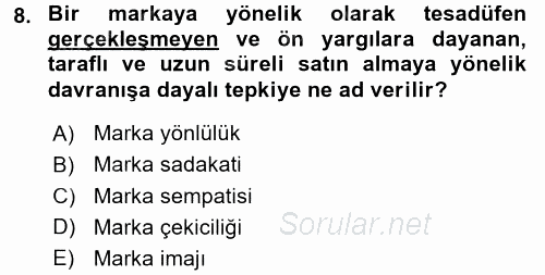 Tüketim Bilinci ve Bilinçli Tüketici 2015 - 2016 Ara Sınavı 8.Soru