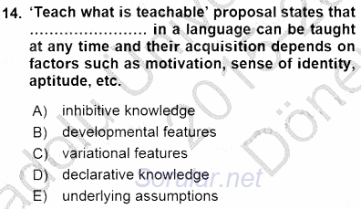 Dil Edinimi 2015 - 2016 Dönem Sonu Sınavı 14.Soru