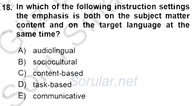 Dil Edinimi 2015 - 2016 Dönem Sonu Sınavı 18.Soru
