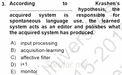 Dil Edinimi 2015 - 2016 Dönem Sonu Sınavı 3.Soru
