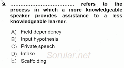 Dil Edinimi 2015 - 2016 Dönem Sonu Sınavı 9.Soru