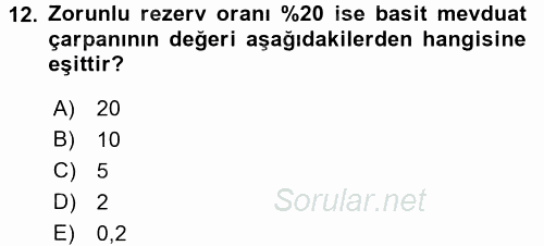 Para ve Banka 2016 - 2017 3 Ders Sınavı 12.Soru