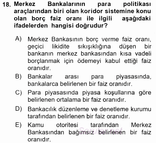 Para ve Banka 2016 - 2017 3 Ders Sınavı 18.Soru