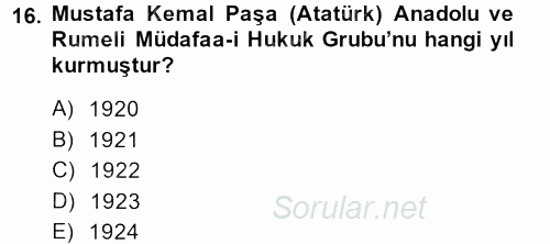 Türkiye´de Demokrasi Ve Parlemento Tarihi 2014 - 2015 Ara Sınavı 16.Soru