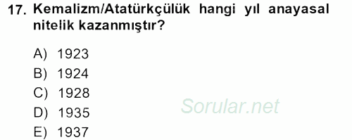 Türkiye´de Demokrasi Ve Parlemento Tarihi 2014 - 2015 Ara Sınavı 17.Soru