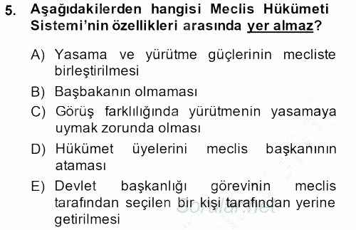 Türkiye´de Demokrasi Ve Parlemento Tarihi 2014 - 2015 Ara Sınavı 5.Soru