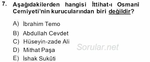 Türkiye´de Demokrasi Ve Parlemento Tarihi 2014 - 2015 Ara Sınavı 7.Soru