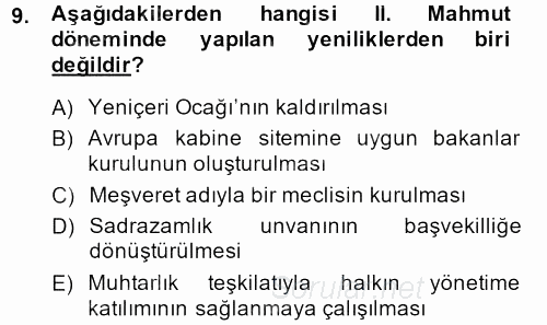 Türkiye´de Demokrasi Ve Parlemento Tarihi 2014 - 2015 Ara Sınavı 9.Soru