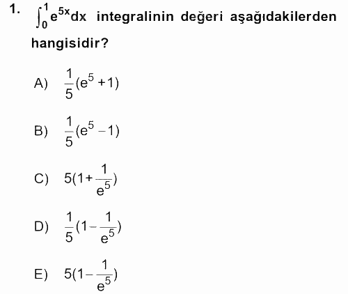 Matematik 2 2016 - 2017 Dönem Sonu Sınavı 1.Soru