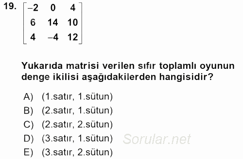 Matematik 2 2016 - 2017 Dönem Sonu Sınavı 19.Soru