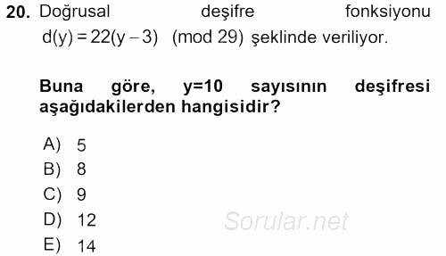 Matematik 2 2016 - 2017 Dönem Sonu Sınavı 20.Soru