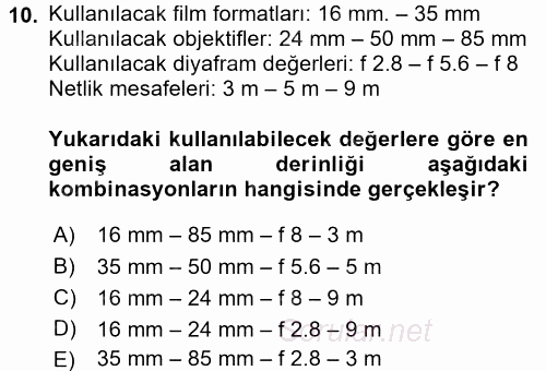 Film ve Video Yapımı 2017 - 2018 Dönem Sonu Sınavı 10.Soru