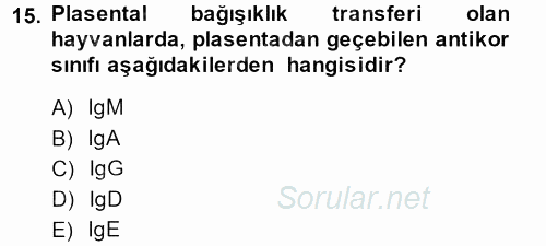 Temel Veteriner Mikrobiyoloji ve İmmünoloji 2013 - 2014 Dönem Sonu Sınavı 15.Soru