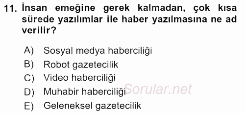 Yeni İletişim Teknolojileri 2017 - 2018 Ara Sınavı 11.Soru