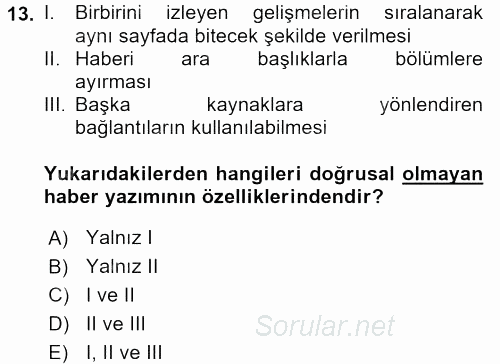 Yeni İletişim Teknolojileri 2017 - 2018 Ara Sınavı 13.Soru